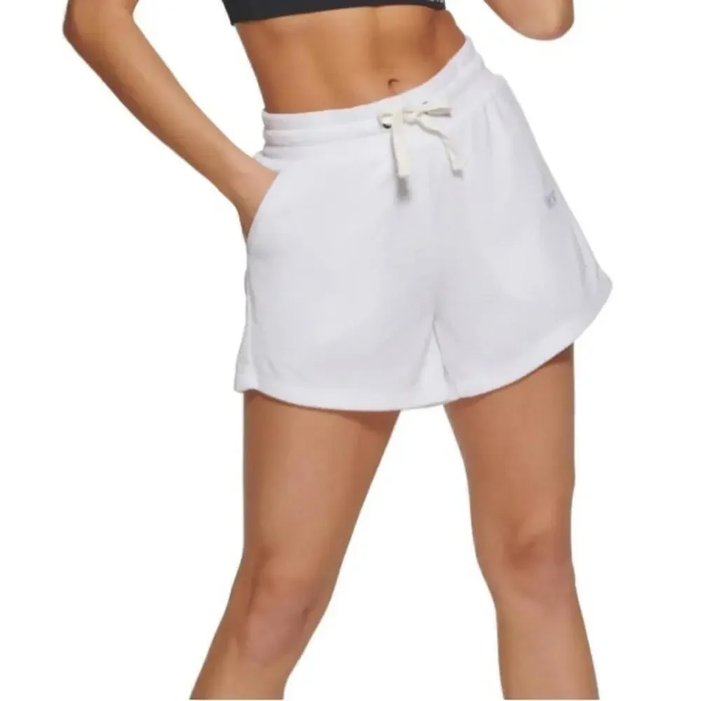DKNY Sport Terry Cloth Relaxed Shorts Women's M White Pull On Style Drawstring